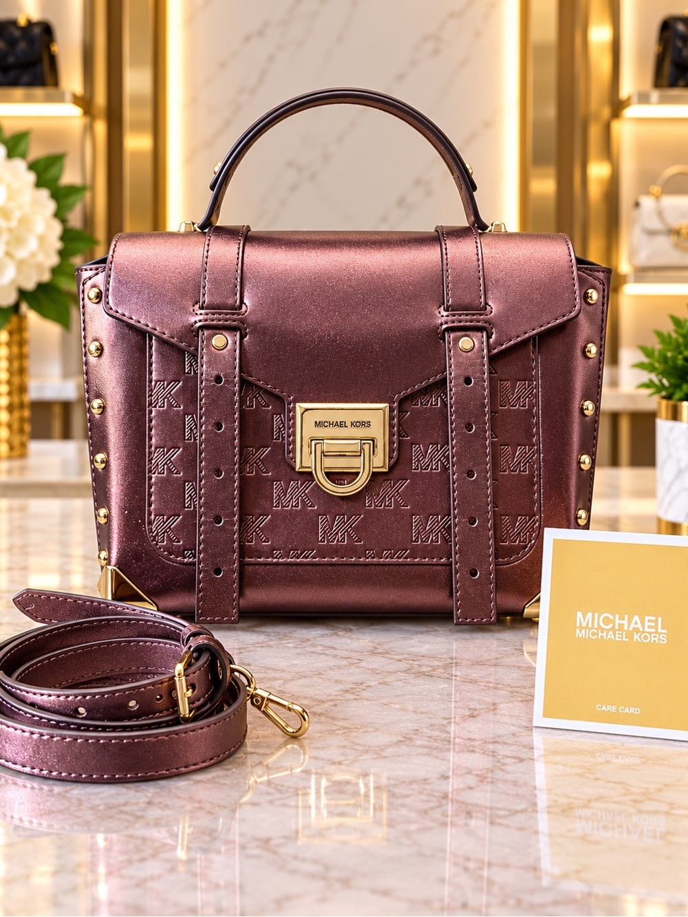 Michael Kors Metallic Plum Satchel with Gold Hardware